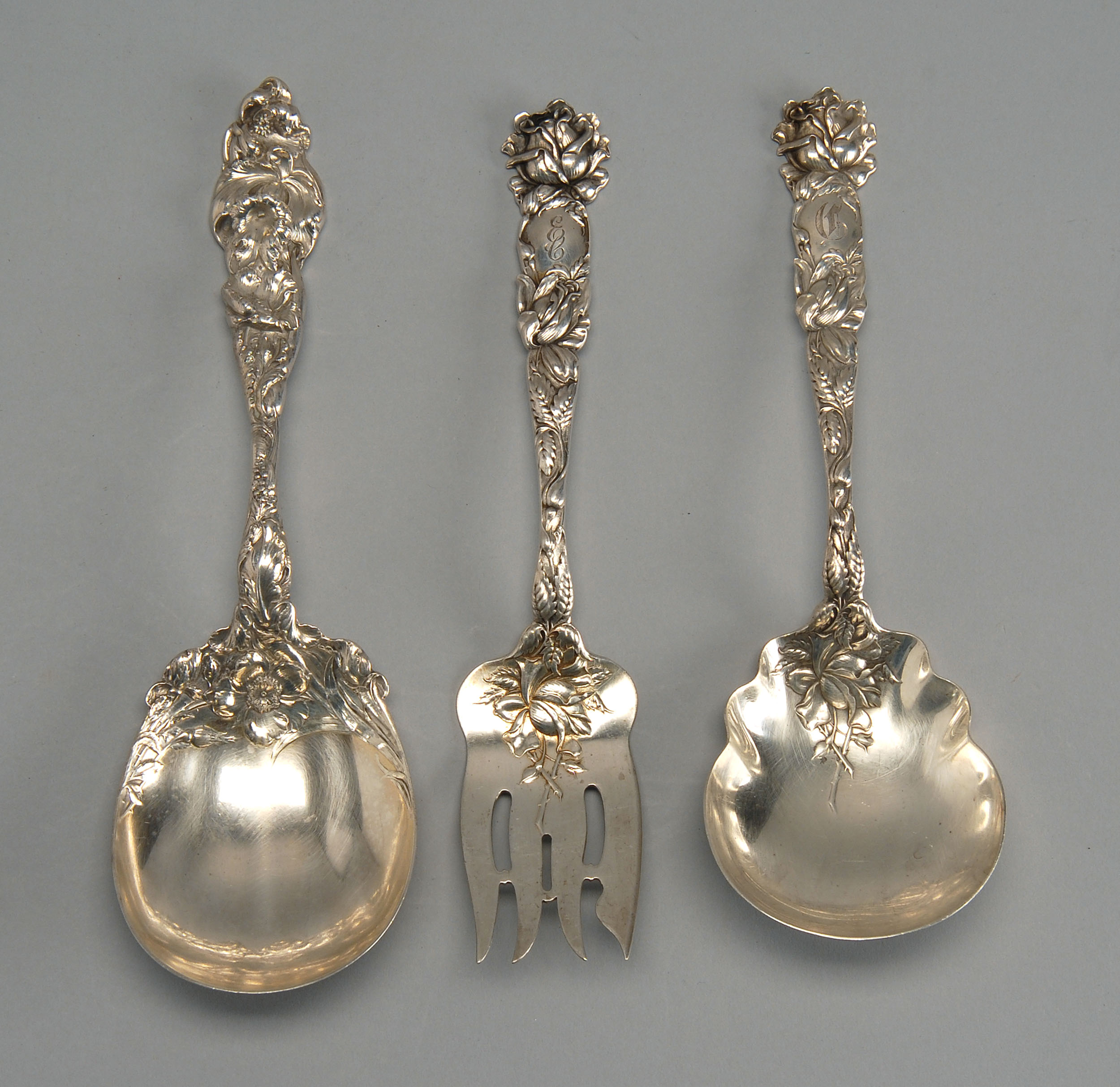 Appraisal: THREE STERLING SILVER SERVING PIECES Includes a salad fork and