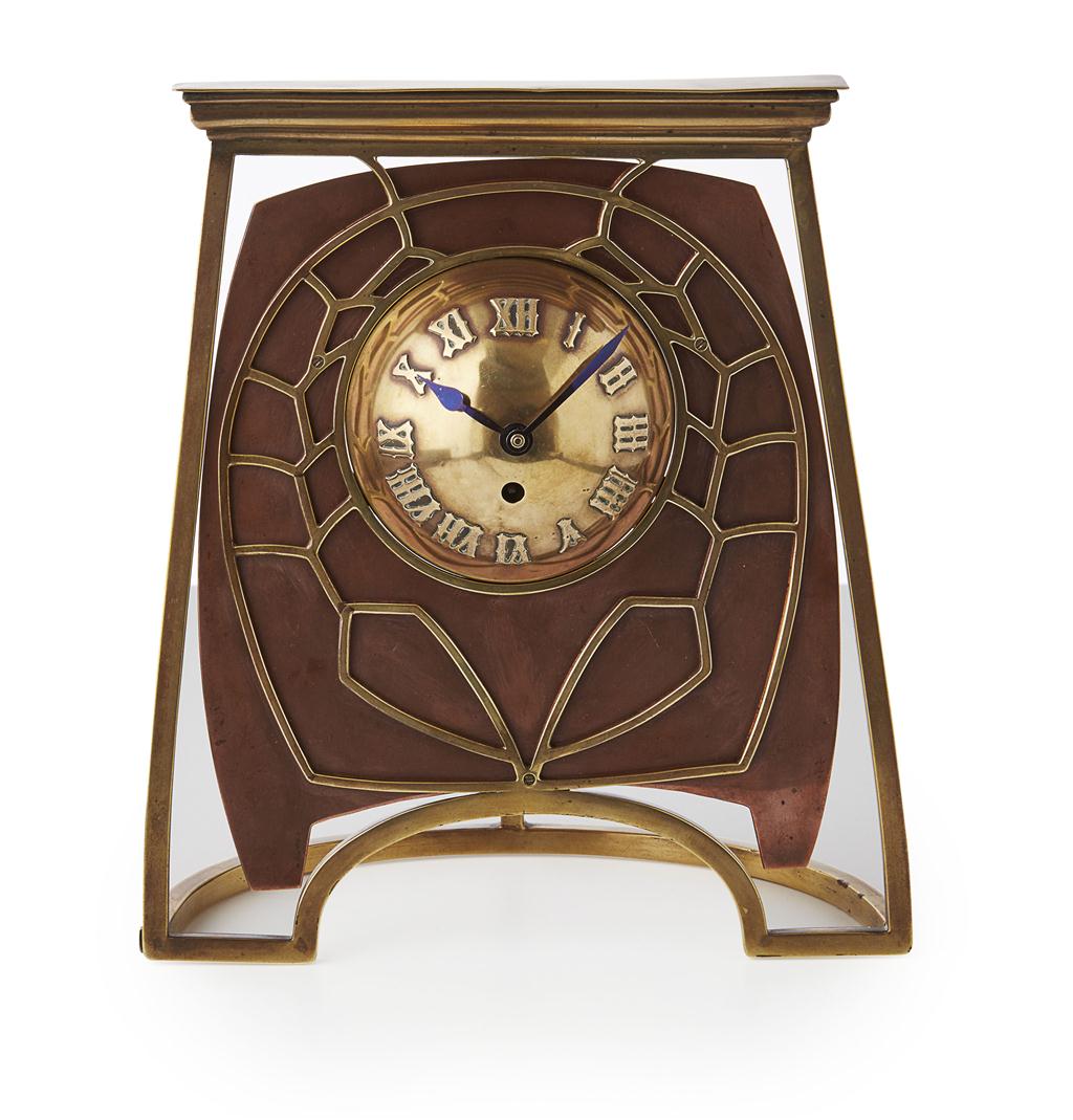 Appraisal: ARTS CRAFTS COPPER AND BRASS DESK TIMEPIECE CIRCA the single