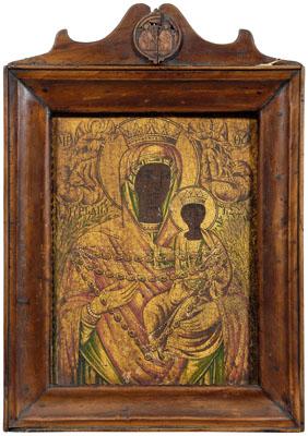 Appraisal: Greek icon Holy Mother of God flanked by two angels