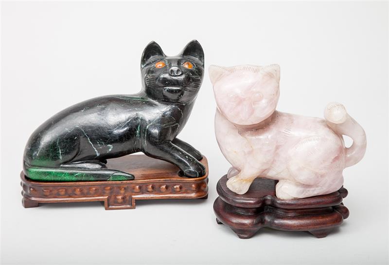 Appraisal: Chinese Carved Rose Quartz Figure of a Seated Cat and