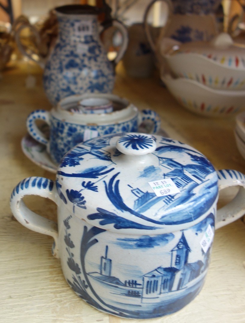 Appraisal: A group of Dutch Delft blue and white pottery th