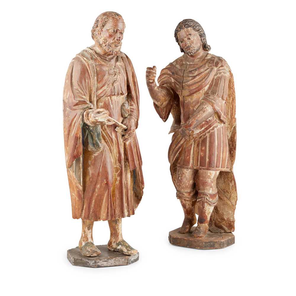 Appraisal: CARVED DEAL AND POLYCHROME PAINTED FIGURES OF SAINT PETER AND