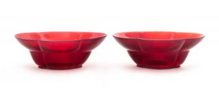 Appraisal: A Pair of Transparent Ruby Red Glass Bowls A Pair