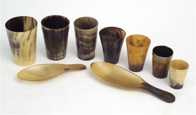 Appraisal: GROUP OF FOUR th CENTURY HORN BEAKERS each of tapering