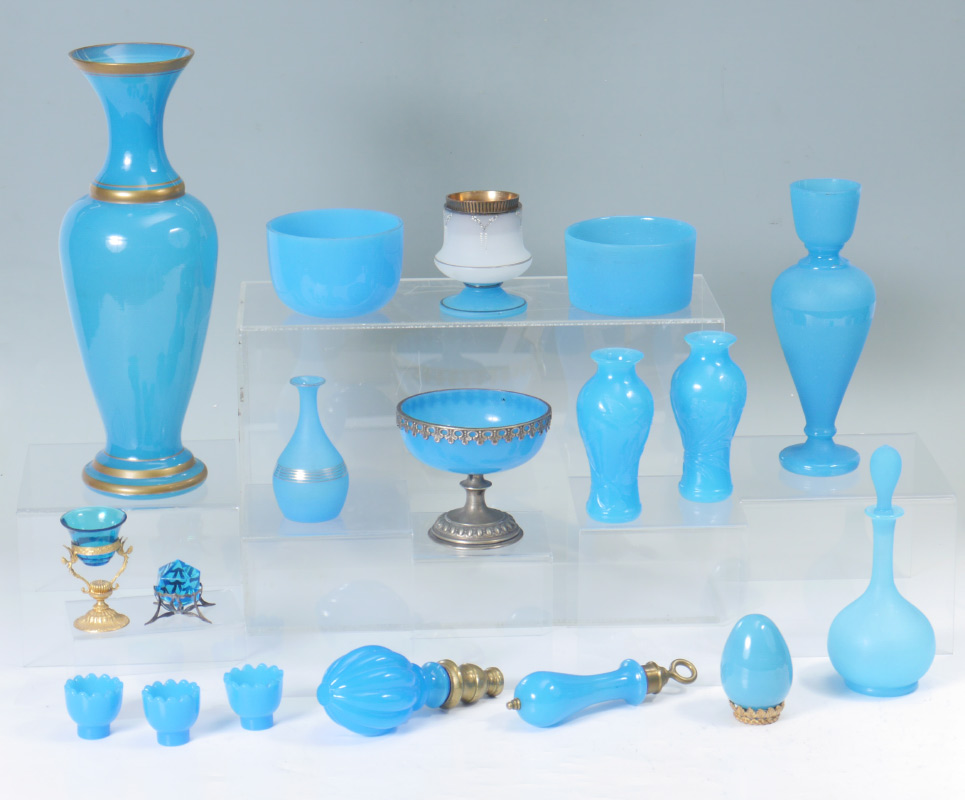 Appraisal: COLLECTION OF BLUE OPALINE GLASS pieces total with opaline glass