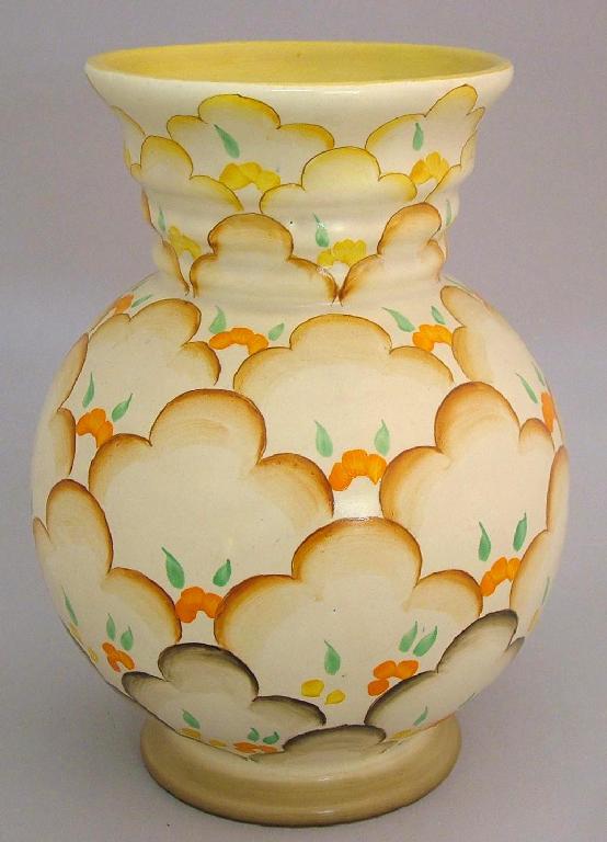 Appraisal: Flower Clouds' ovoid shape vase painted with orange and yellow