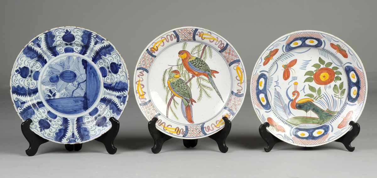 Appraisal: Early Delft Charger with Polychrome Decorations of Butterflies th Cent