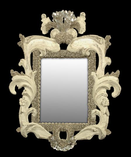 Appraisal: Italian Grotto-Style Creme-Peinte Looking Glass the rectangular plate surmounted by