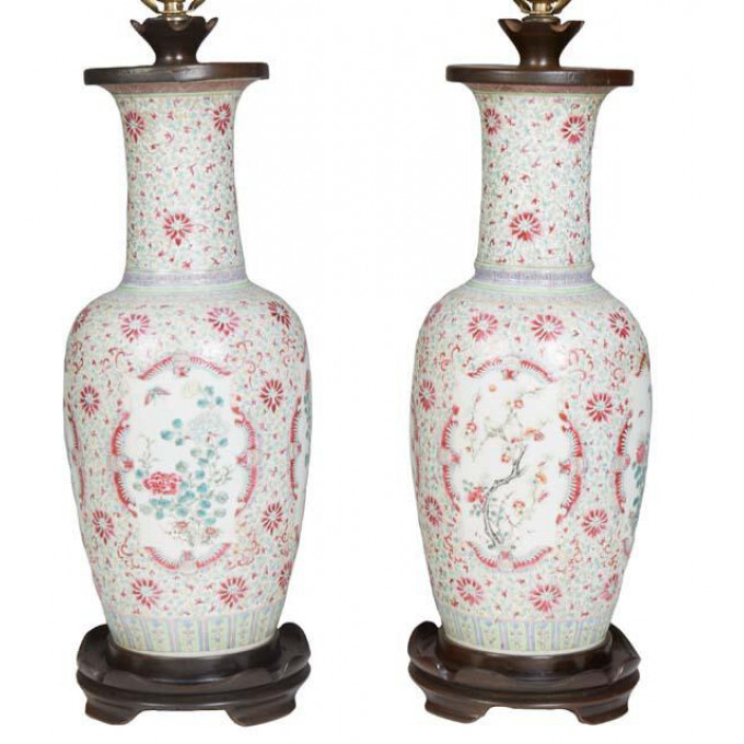 Appraisal: Pair of Large Chinese Famille Rose Porcelain Baluster Vases th