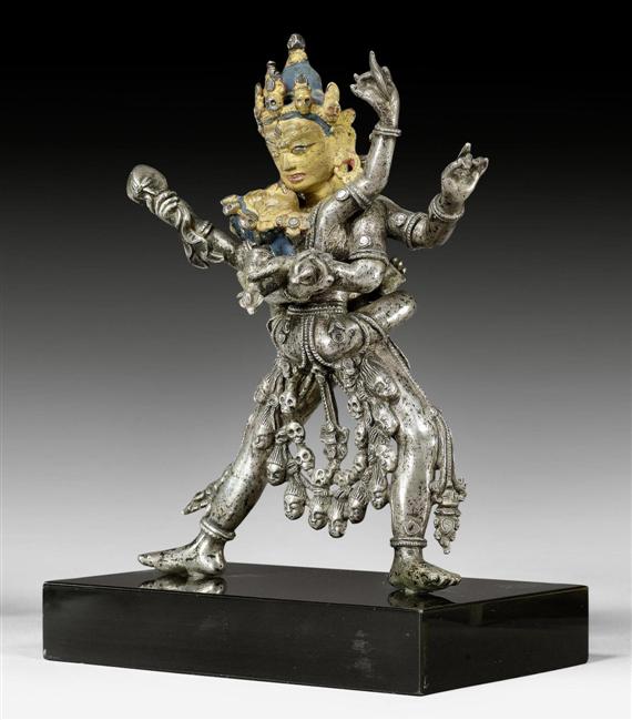 Appraisal: A SILVER ALLOY FIGURE OF SAMVARA YAB-YUM WITH RITUAL PAINTING