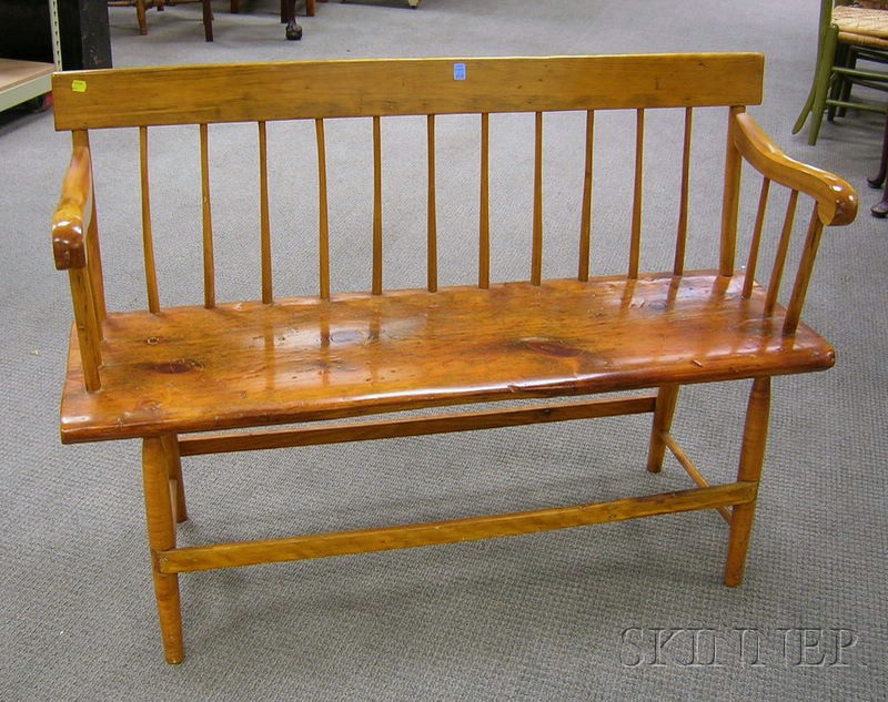 Appraisal: Windsor Maple and Pine Rod-back Bench lg in