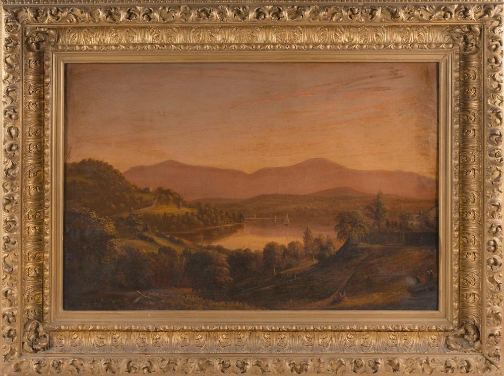 Appraisal: AMERICAN SCHOOL TH CENTURY SUNSET MOUNTAIN LANDSCAPE OIL ON CANVAS