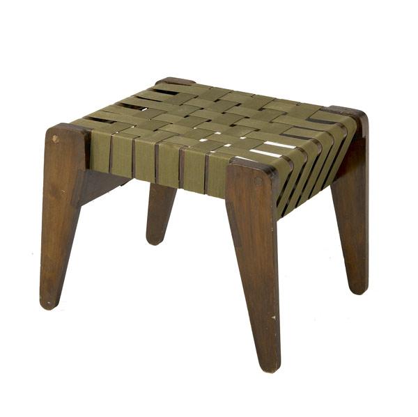 Appraisal: KLAUS GRABBE Bench with woven wool webbed seat on plywood