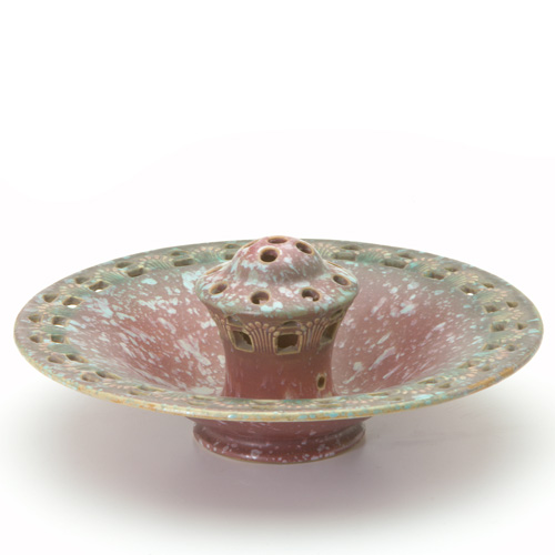 Appraisal: ROSEVILLE Red Ferella flaring bowl with built-in flower frog Foil