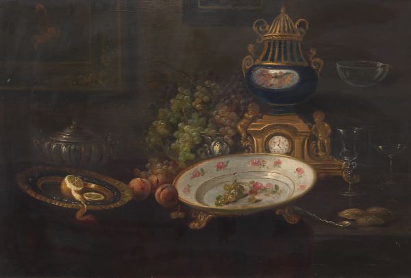 Appraisal: Eduard Huber-Andorf German - x Still life with mantel clock