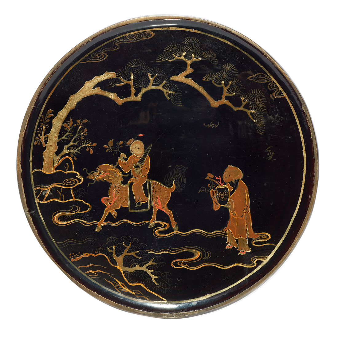 Appraisal: CHINESE GILT LACQUERED BRONZE MIRROR Chinese lacquered bronze mirror the