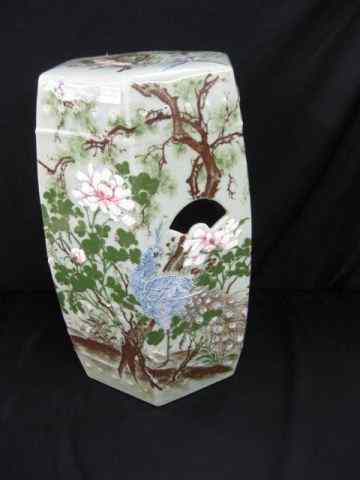 Appraisal: Oriental Celadon Pottery Garden Seat peacock foilage '' tall excellent