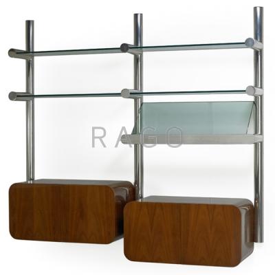 Appraisal: PACE Wall unit USA s Figured walnut polished aluminum glass