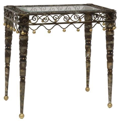 Appraisal: Wrought iron occasional table late th c scrolled border around