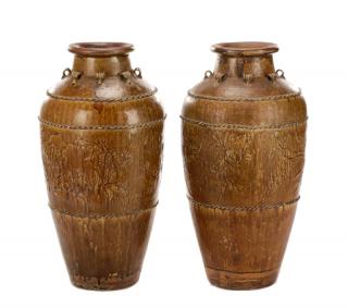 Appraisal: Pair of Large Chinese Stoneware Martaban Jars Chinese late th