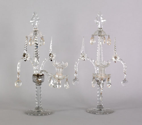 Appraisal: Pair of Anglo-Irish cut glass candelabra th c each with