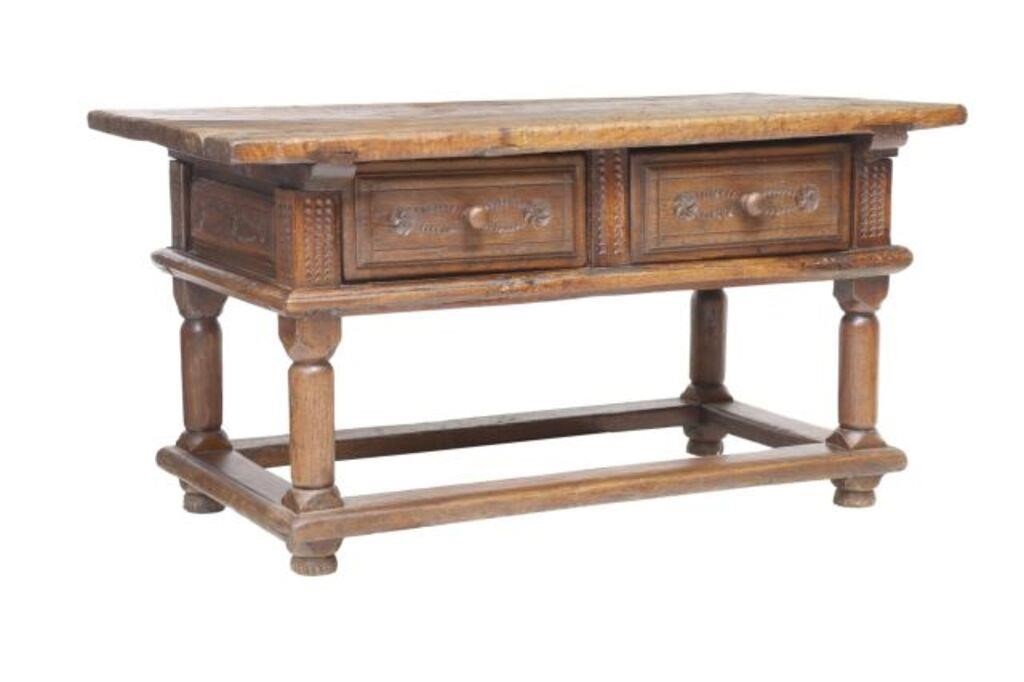 Appraisal: French Provincial coffee table fashioned from th c elements worn