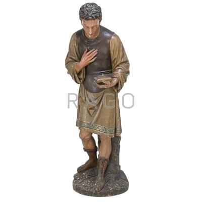 Appraisal: CARVED WOOD SCULPTURE OF A SAINT Polychrome decoration European th