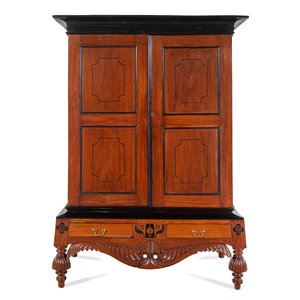 Appraisal: An Indo-Portuguese Parcel Ebonized Walnut Armoire th Century Height x