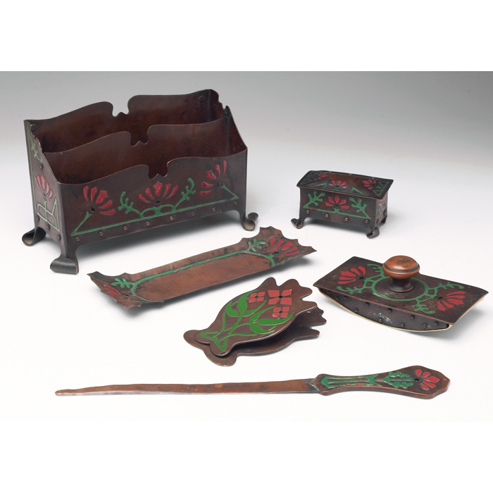 Appraisal: The Art Crafts Shop desk set pieces enamel design on