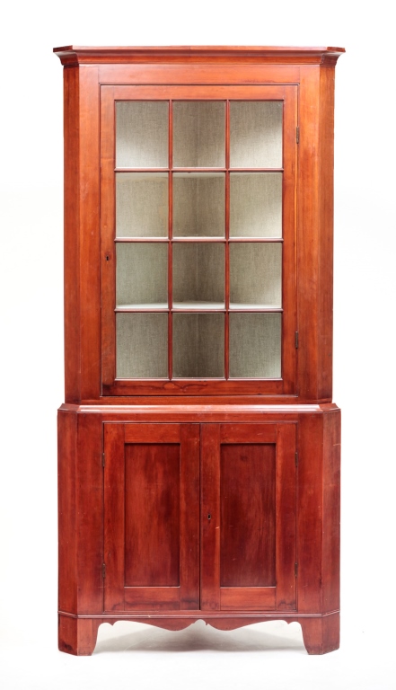 Appraisal: Attributed to Kentucky quarter- th century cherry Two piece cupboard