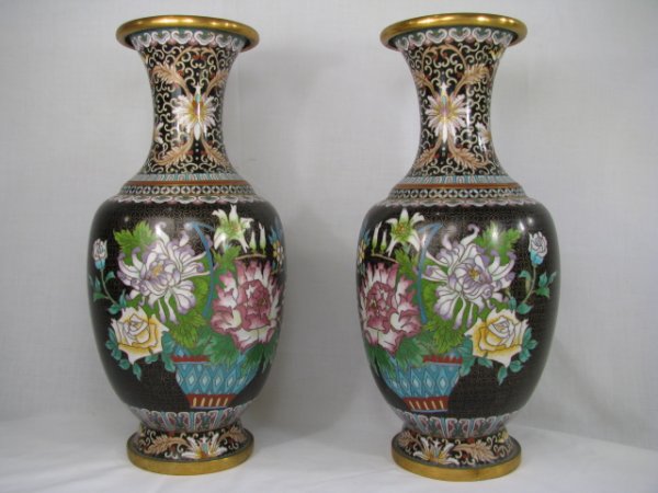 Appraisal: Pair of mid th century Chinese floral cloisonne vases with