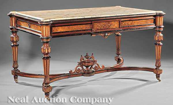 Appraisal: An American Renaissance Carved Ebonized and Gilt-Incised Burl Walnut Center