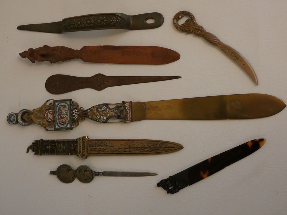 Appraisal: LETTER OPENERS - MICROMOSAIC BRASS Lot of old mostly brass