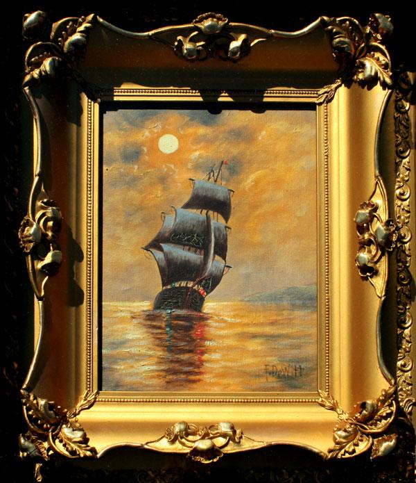 Appraisal: MOONLIT CLIPPER SHIP OIL CANVAS SIGNED F DEWITT '' x