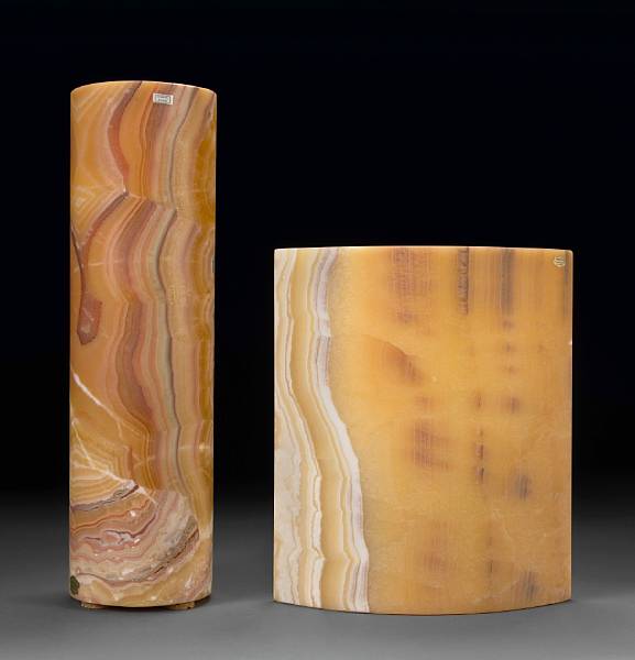 Appraisal: Two Banded Onyx Lamps Mexico Sure to create a warm