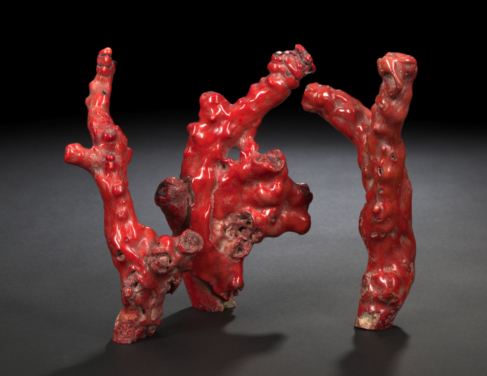 Appraisal: Three Pieces of Chinese Red Coral two specimens exhibiting upright