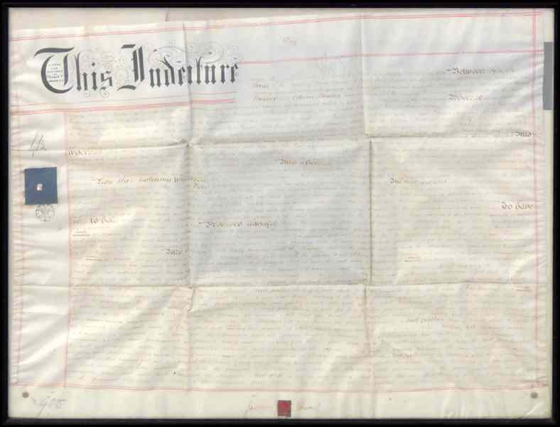 Appraisal: FRAMED TH CENTURY INDENTURE DOCUMENT Frame '' x '' ''