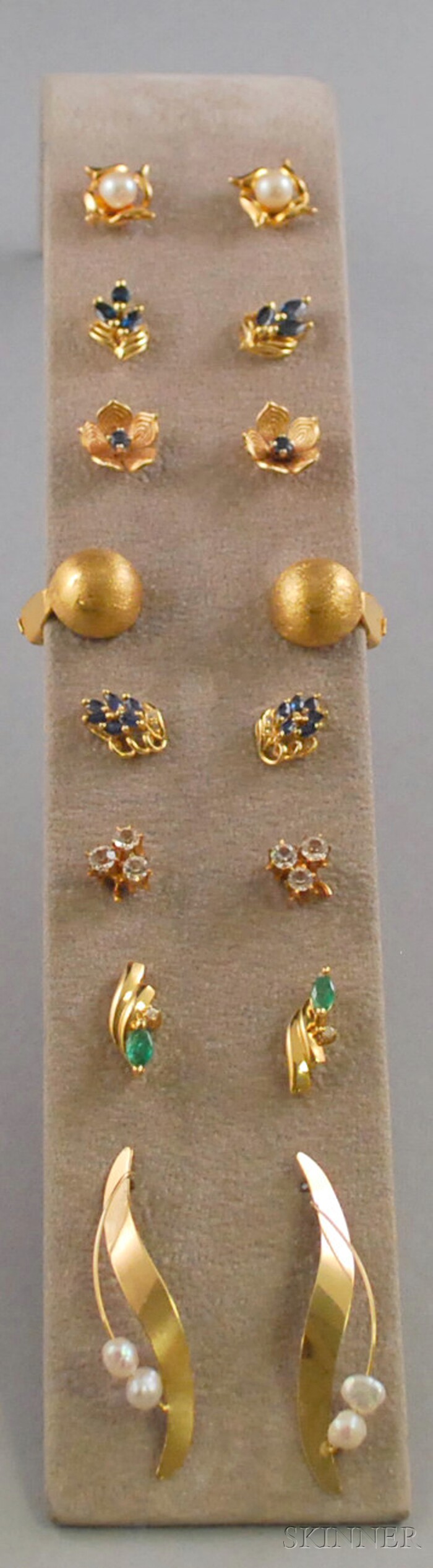 Appraisal: Eight Pairs of Gold Mostly Gem-set Earrings including pearl sapphire