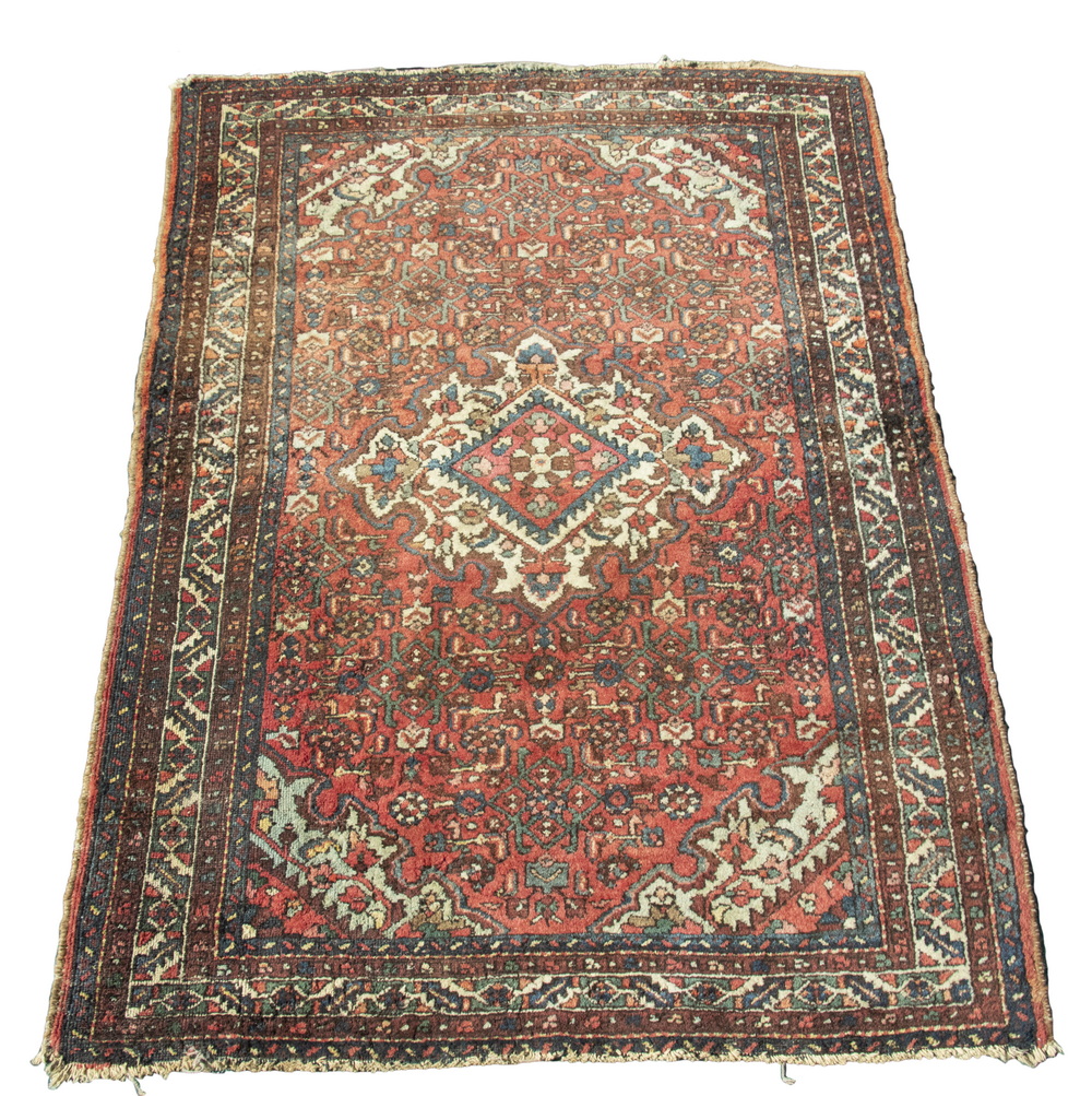 Appraisal: HAMADAN RUG A lobed diamond medallion surrounded by vines and