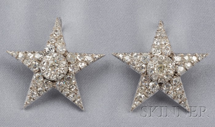 Appraisal: Pair of Antique Diamond Stars set with old mine-cut diamonds