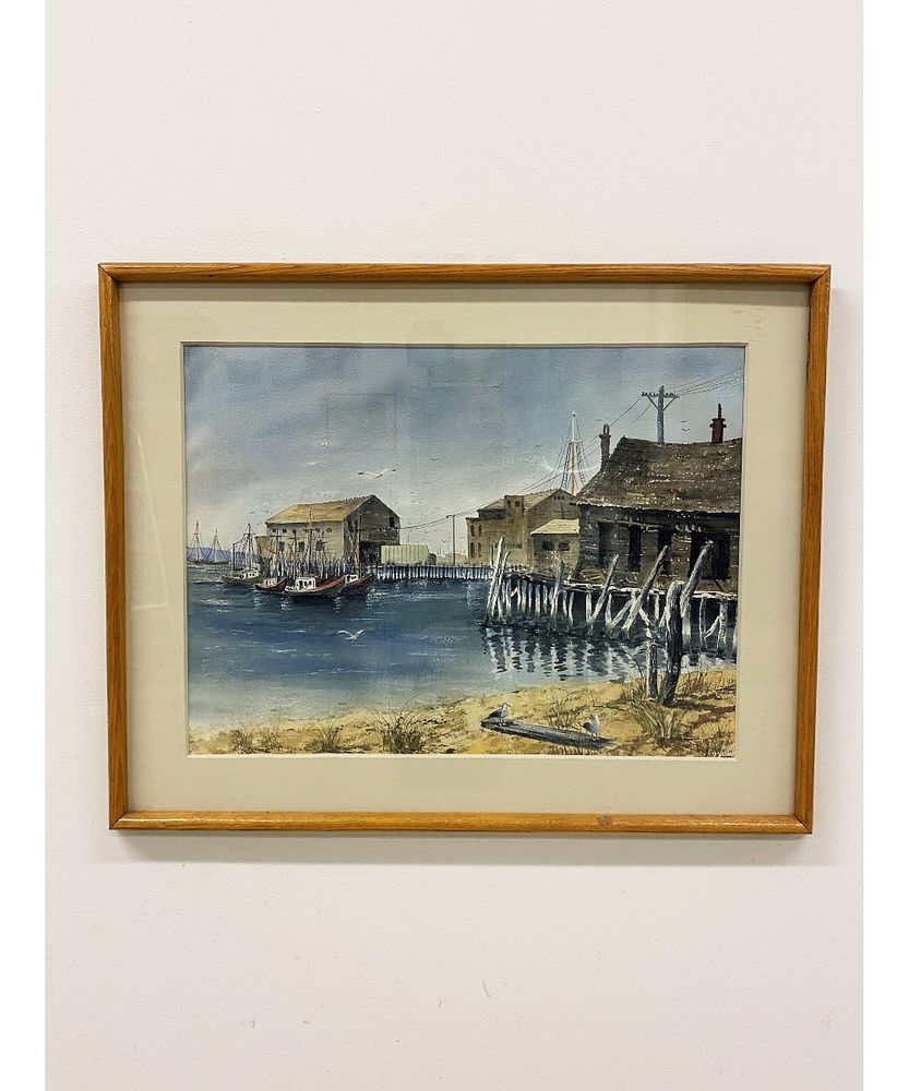 Appraisal: Eva P Clark Watercolor The Pier at Provincetown Large framed