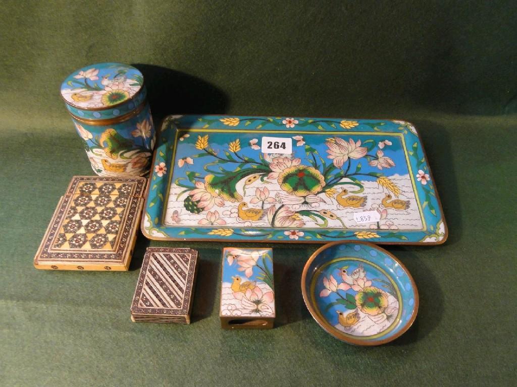 Appraisal: A small collection of matching cloisonne wares including ashtray tray