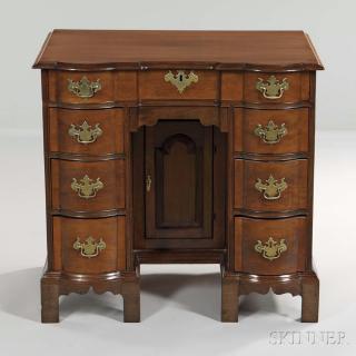 Appraisal: Mahogany Block-front Bureau Table Massachusetts c - the cockbeaded case