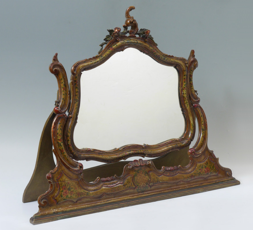 Appraisal: HAND PAINTED BAROQUE STYLE PETTICOAT DRESSING TABLE MIRROR Carved and