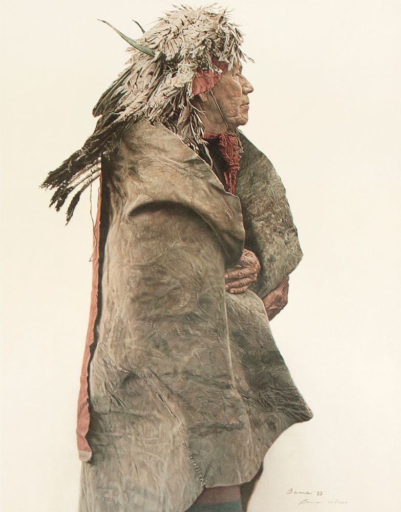 Appraisal: James Bama Crow Indian Wearing s War Medicine Bonnet James