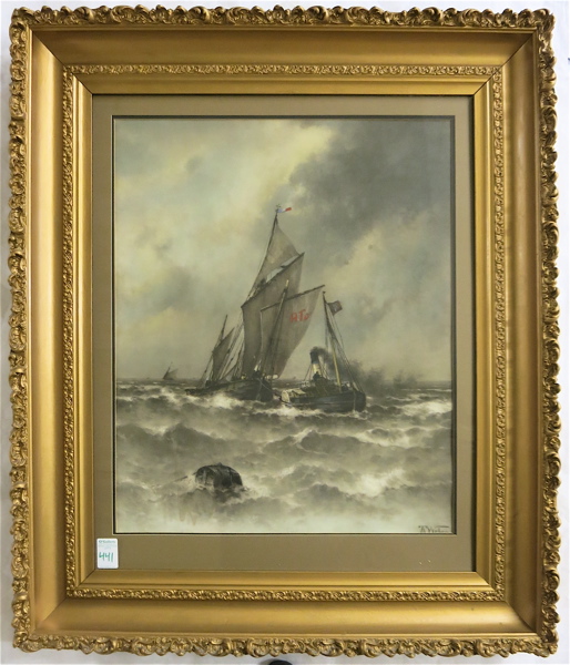 Appraisal: THEODOR ALEXANDER WEBER EMBELLISHED PRINT German - Tug pulling a