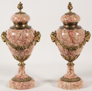 Appraisal: PAIR OF FRENCH BRONZE MOUNTED MARBLE CASSOLETTES PAIR OF FRENCH