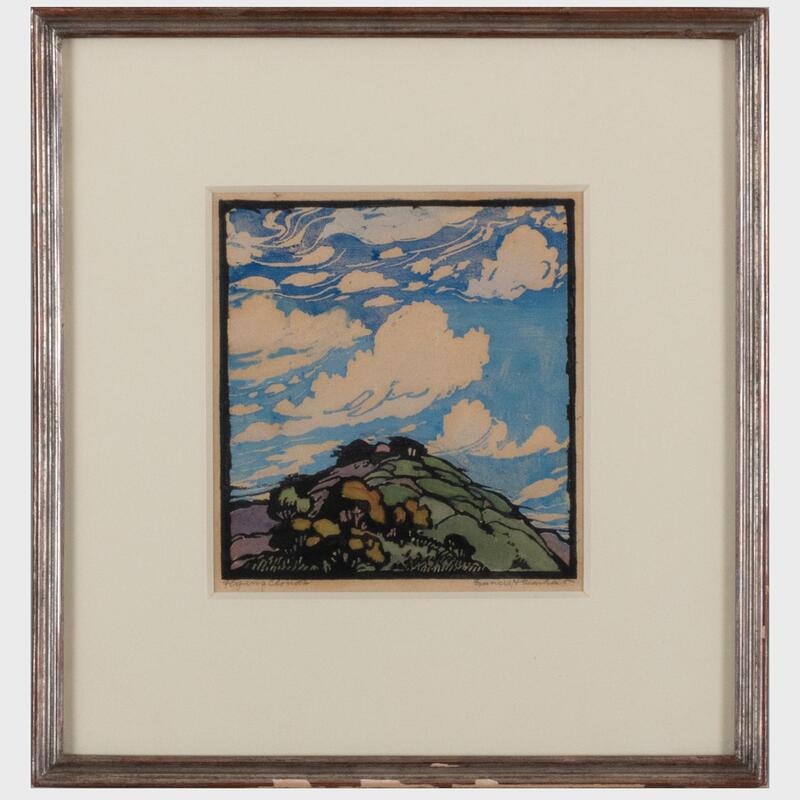 Appraisal: Frances Hammel Gearhart - Flying Clouds Woodcut in colors on