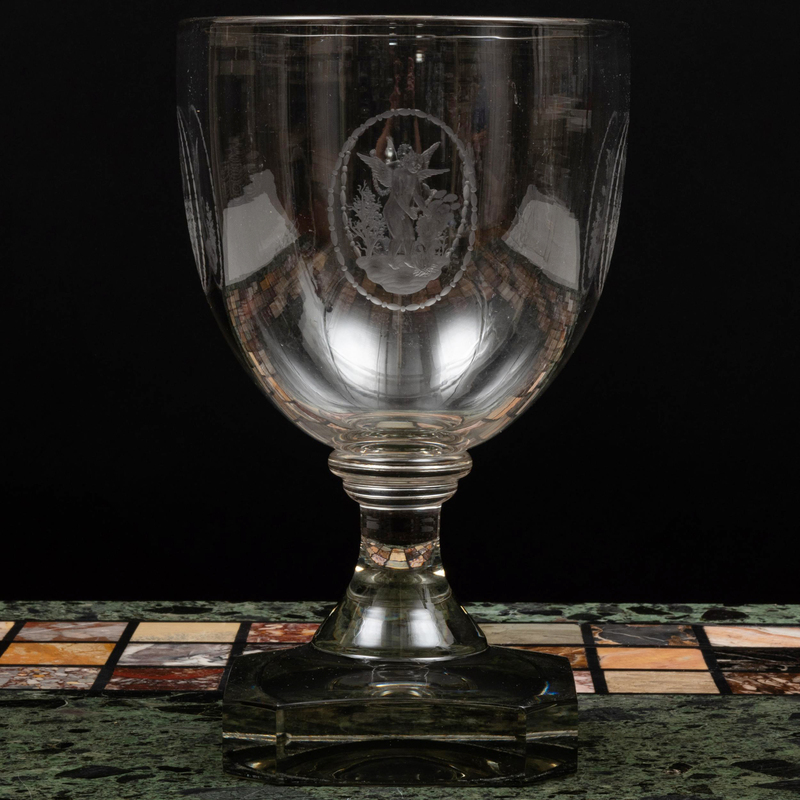 Appraisal: Large Early Victorian Engraved Glass Goblet With engraved putti depicting