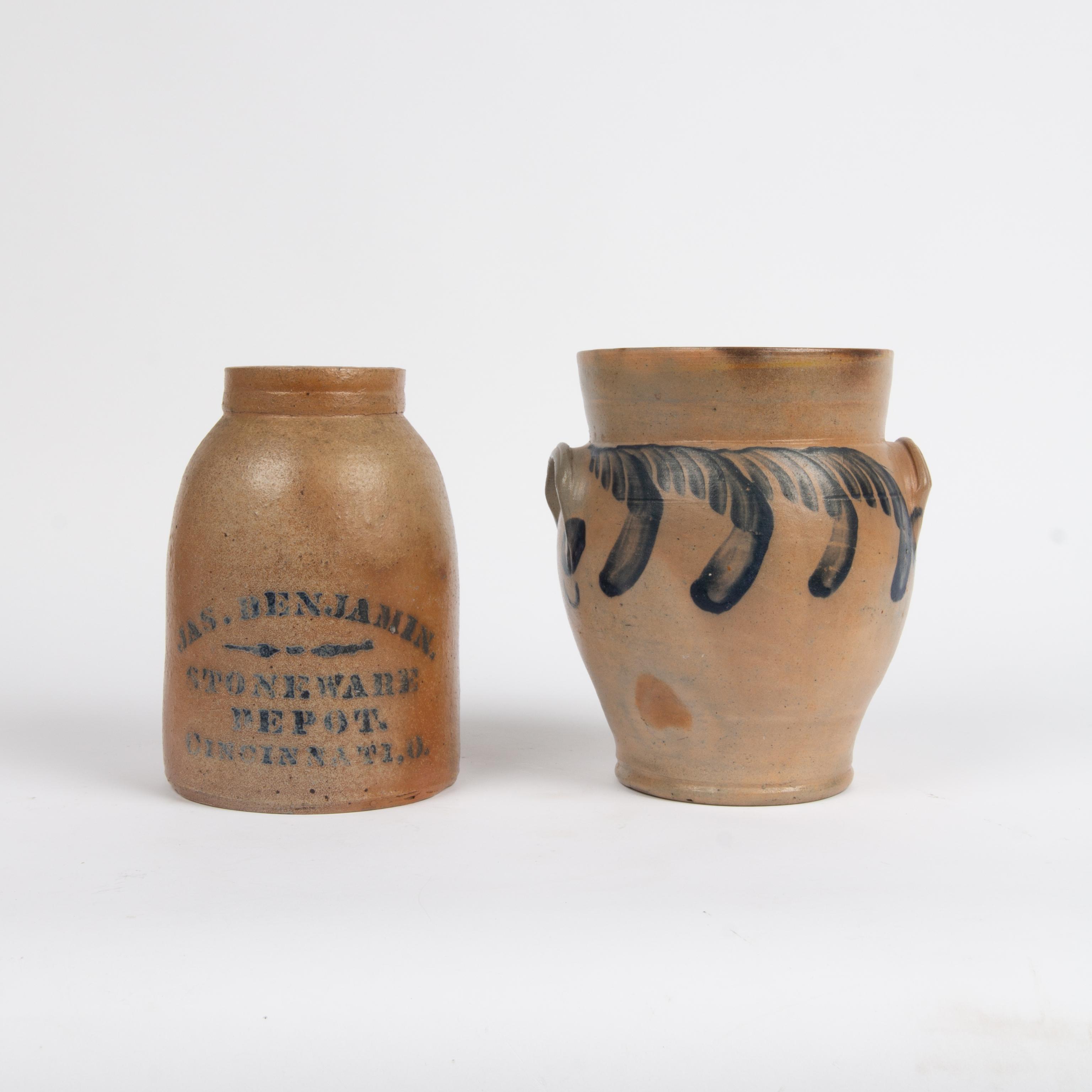 Appraisal: TWO SALT-GLAZED STONEWARE ITEMS TH C A Jas Benjamin Cincinnati